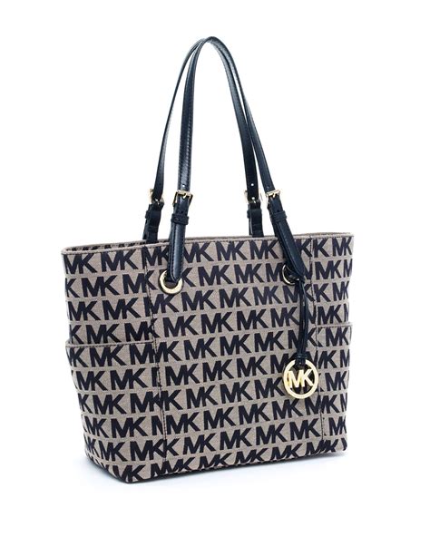 michael kors black logo handbag|michael kors signature tote strap.